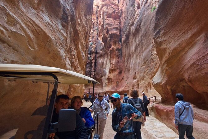 Aqaba Shore Excursion: Private accessible Petra Tour - Entering the Siq by golf cart