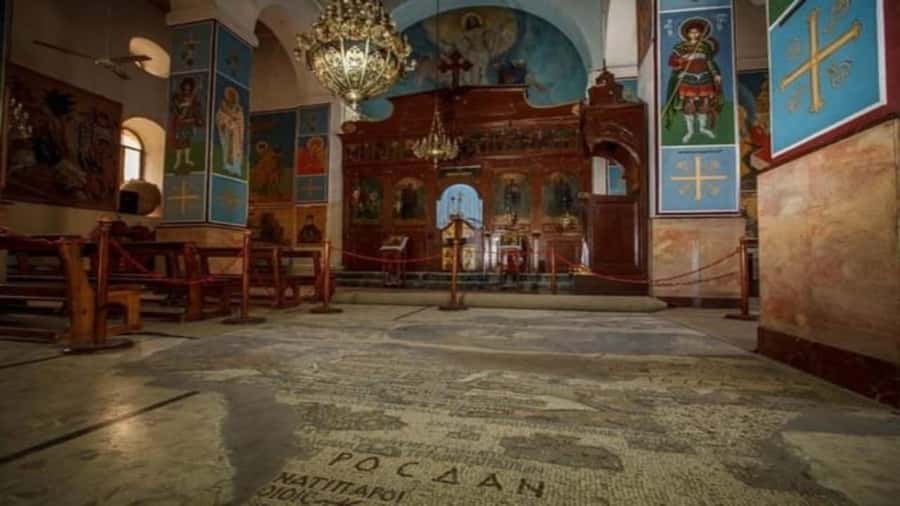 Madaba, Mount Nebo & Dead Sea Private day Tour - Madaba and the small church with a major map